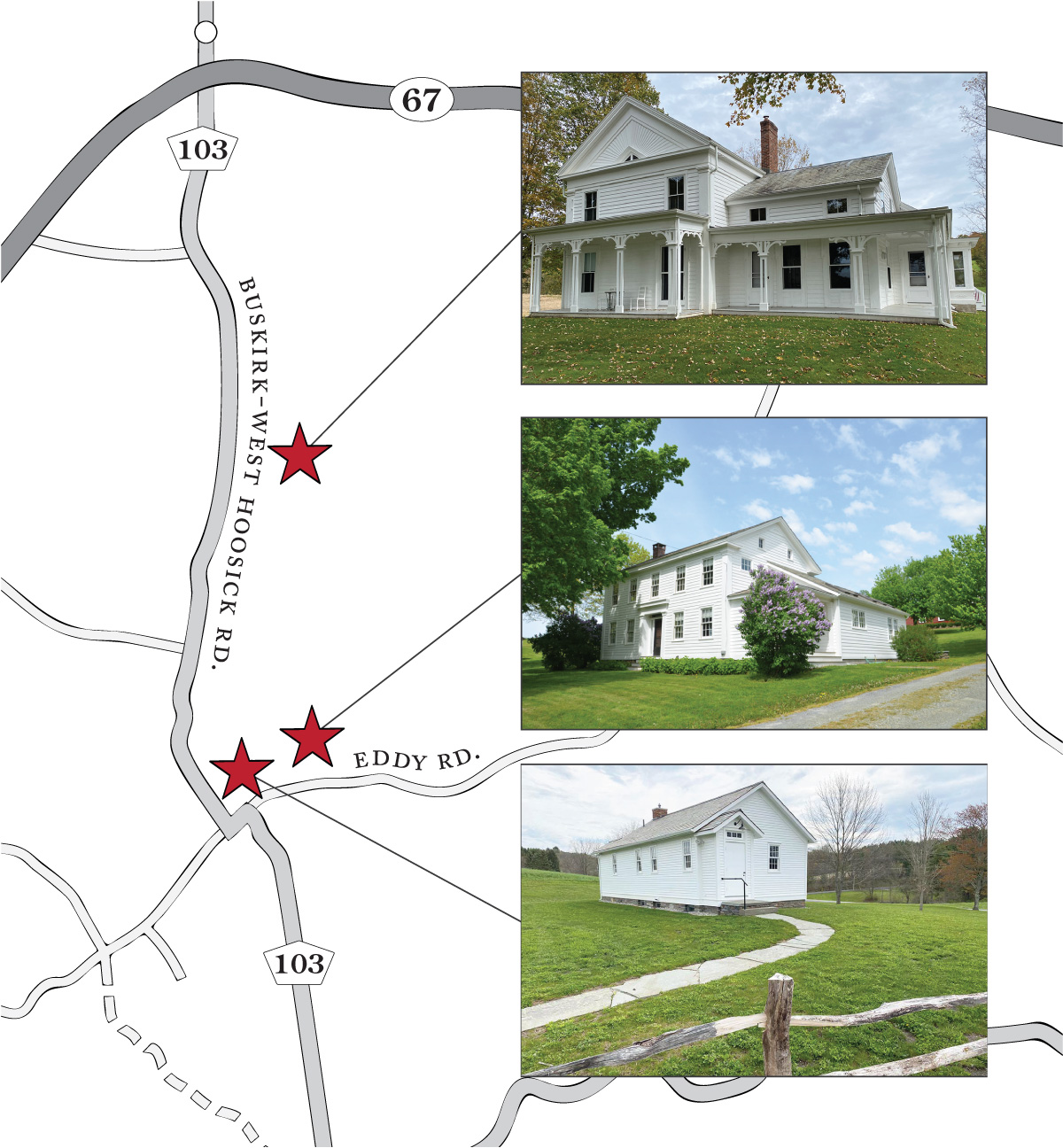 Local road map to Sunburst House, Buskirk, NY